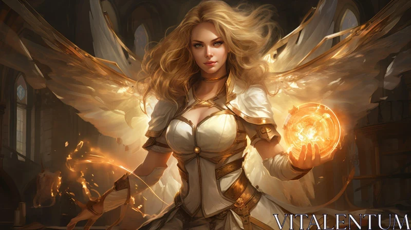 Enchanting Woman with Wings and Orb Painting AI Image