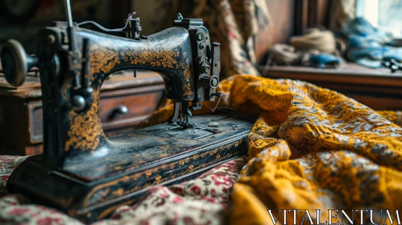 Exquisite Vintage Sewing Machine - A Timeless Artwork AI Image