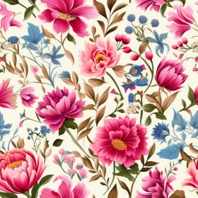 Floral Pattern with Pink and Blue Flowers on White Background