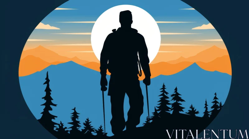 Man Hiking in Mountains Vector Illustration AI Image