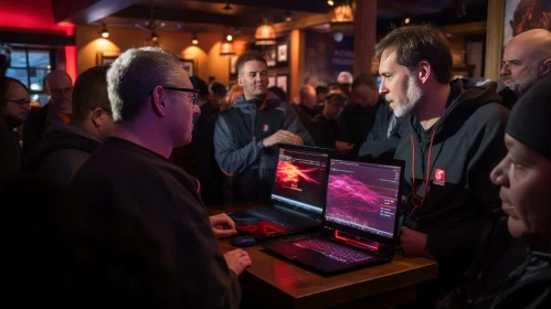 Men at Bar Counter with Laptop