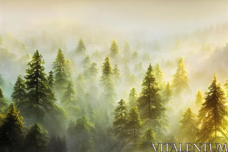 Misty Forest in Golden Light: A Captivating Digital Painting AI Image