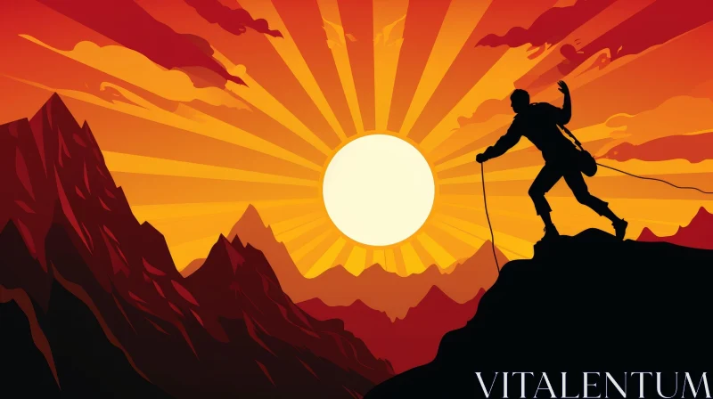 Mountain Climber Vector Illustration at Sunrise AI Image