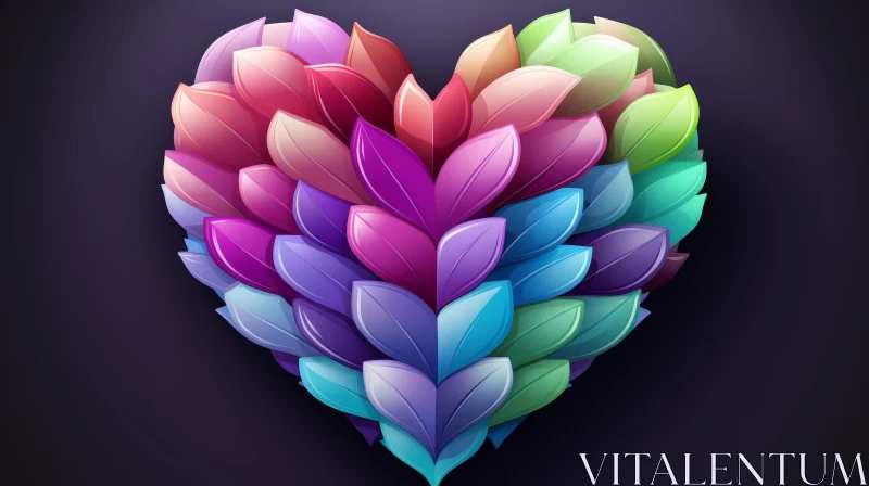 Multicolored Heart Made of Leaves - Romantic Nature Art AI Image