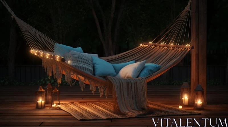 Nighttime Hammock 3D Rendering in Forest Setting AI Image