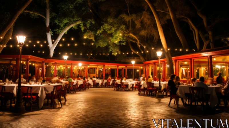 Outdoor Dining in Theatrical Lighting - A Blend of Styles and Influences AI Image
