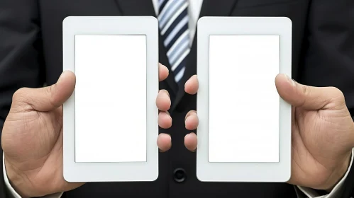 Professional Businessman with Blank Tablets in Hands