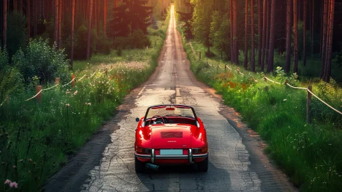 Red Porsche 911 Targa Driving on Scenic Country Road