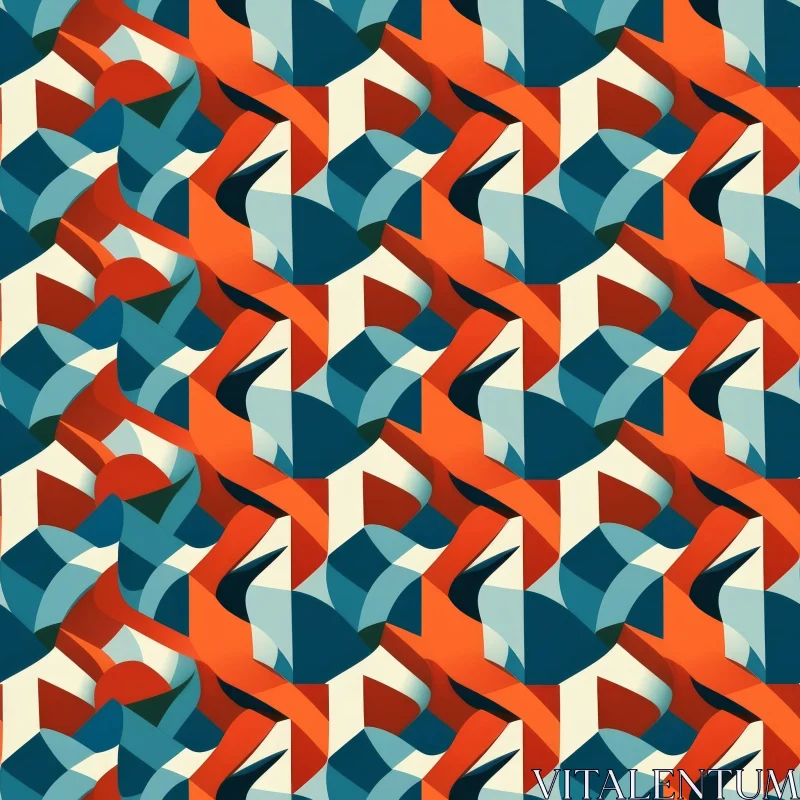 Retro Geometric Pattern in Orange, Blue, White AI Image