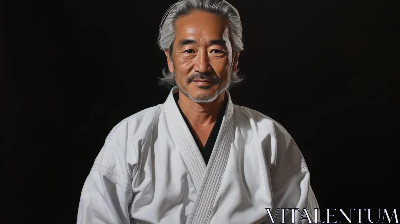 Serene Asian Man in Karate Attire AI Image