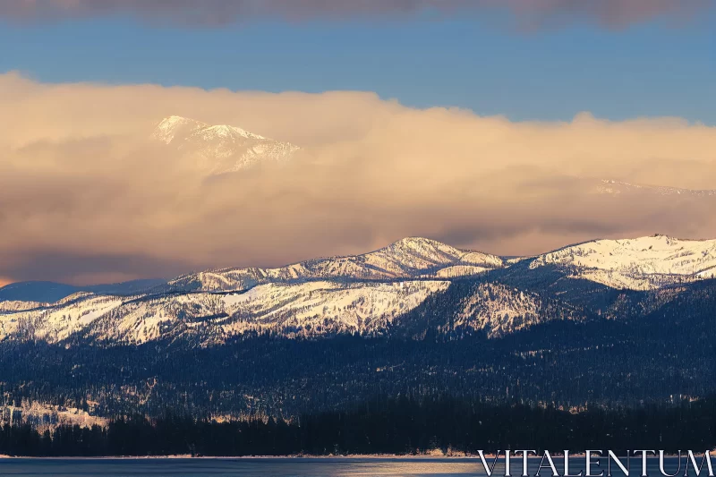 Snow-Capped Mountain Range at Hunker Lake - Captivating Nature Photography AI Image
