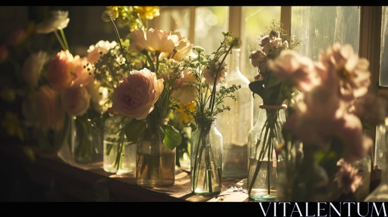 Stunning Still Life of Flowers in Glass Vases AI Image