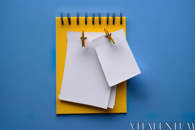 Yellow Note Pad and Clip Pen on Blue Background | Minimalist Canvases AI Image