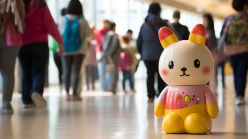 Charming Yellow Rabbit Toy Interacting with People