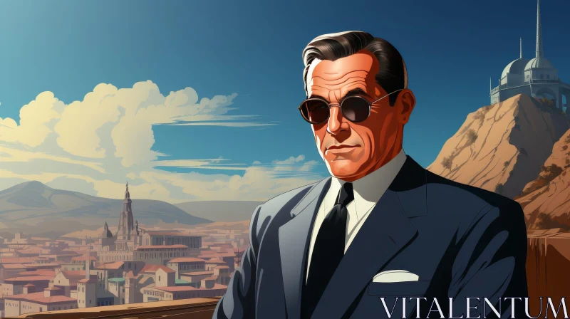 City Rooftop Man in Sunglasses AI Image