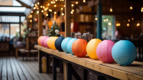 Colorful Paper Lanterns Decoration in a Restaurant