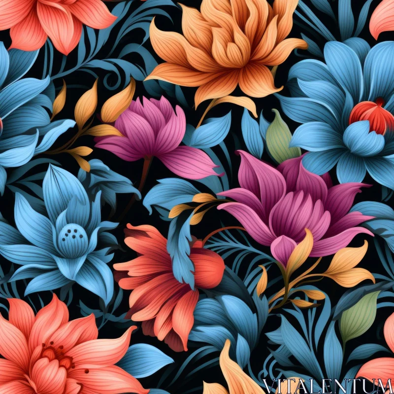 Dark Blue Floral Pattern - Colorful Seamless Design AI Image