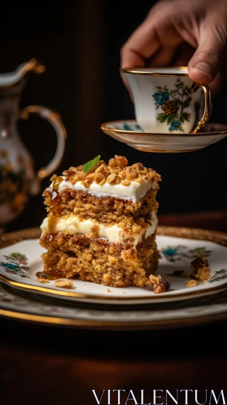 AI ART Delicious Carrot Cake Slice with Tea - Food Photography