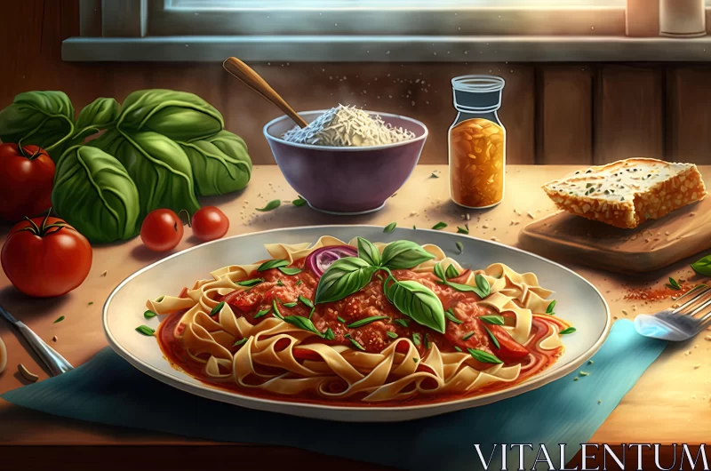 Delicious Plate of Pasta with Meat Sauce | Hyper-Detailed 2D Game Art AI Image