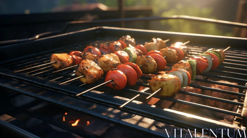 AI ART Grill with Chicken and Vegetable Skewers