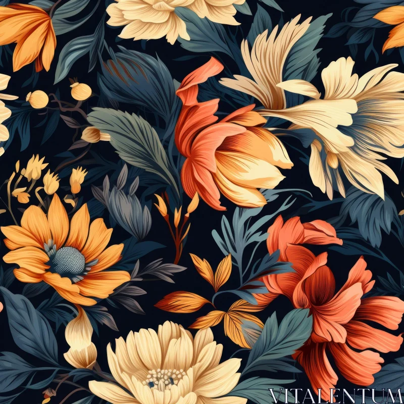 Intricate Floral Pattern on Dark Blue Background AI Image