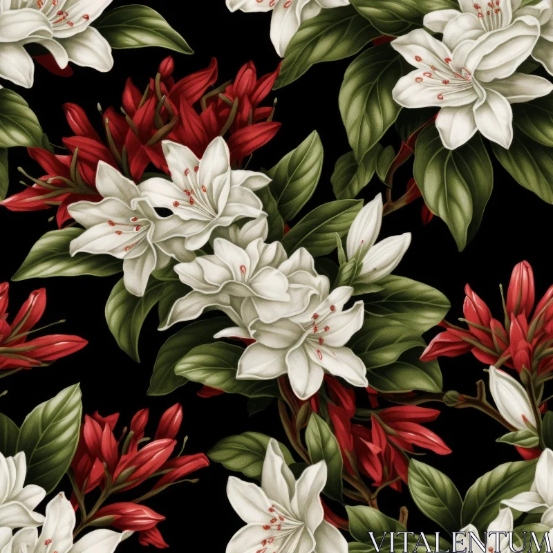 Intricate Floral Pattern with White and Red Flowers AI Image