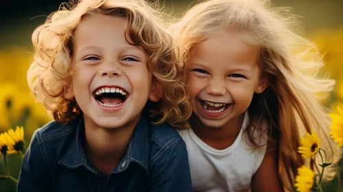 Joyful Children in a Field of Flowers