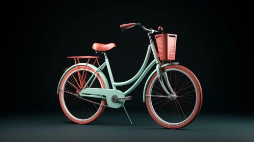 Mint Green Bicycle 3D Rendering on Dark Green Floor