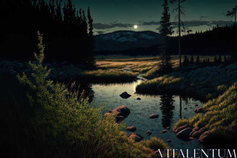 Moonlit Meadow: A Captivating Hyper-Realistic Oil Painting AI Image