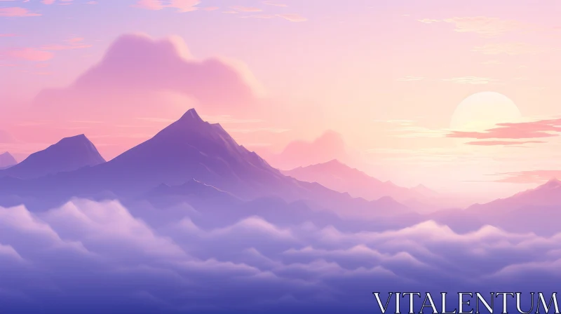 Mountain Sunset Landscape - Tranquil Nature Scene AI Image