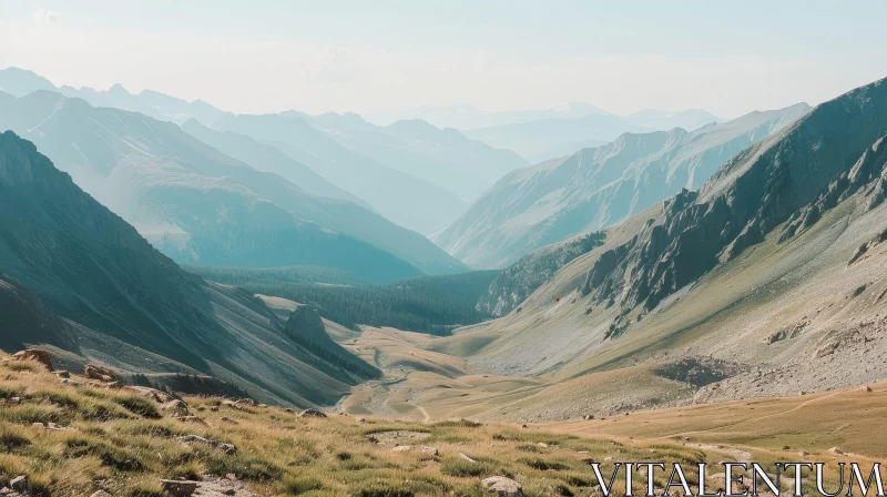 Mountain Valley Landscape: Serene Beauty Captured AI Image