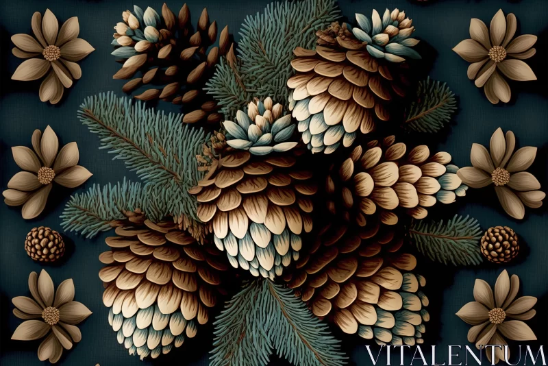 Seamless Pattern with Pine Cones and Conifers | Textured Fabrics AI Image