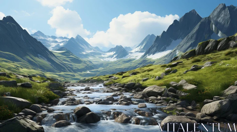 AI ART Serene Mountain Valley Landscape