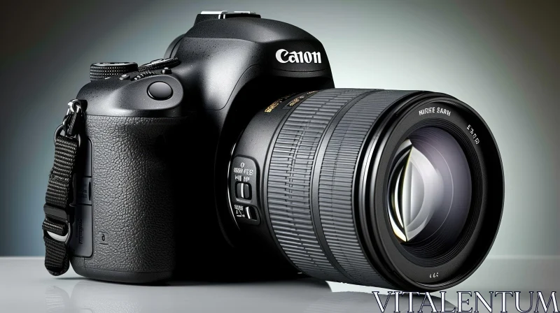 Sleek Canon Camera Studio Shot with Attached Lens AI Image