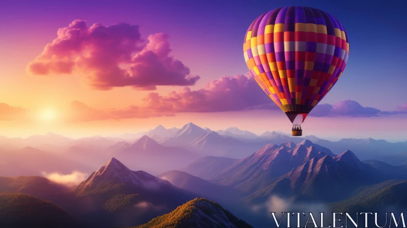 Tranquil Hot Air Balloon Landscape at Sunset AI Image