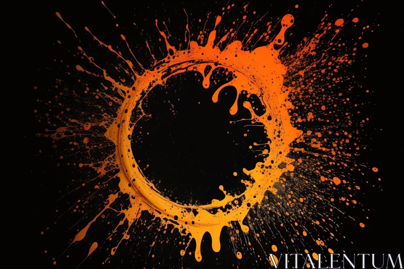 Captivating Abstract Art: Vibrant Orange Paint Splashes on a Mesmerizing Circle AI Image