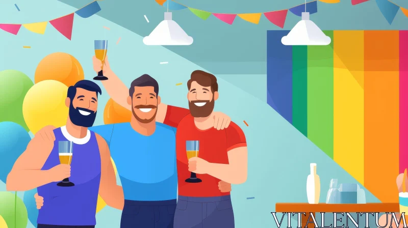 Cheerful Men Party Illustration AI Image