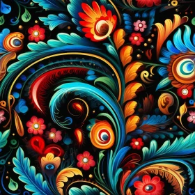Colorful Floral Seamless Pattern on Black Background