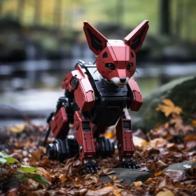 Cyberpunk Inspired Lego Fox Robot in Autumn Park