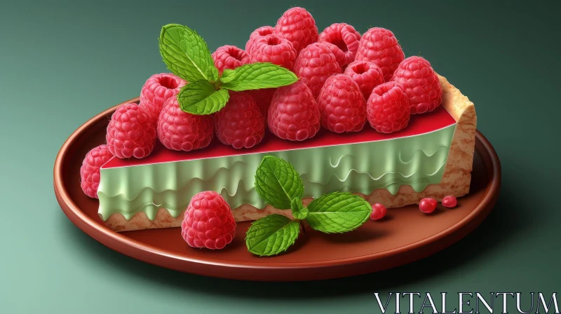 Delicious Raspberry Cake Slice on Plate AI Image