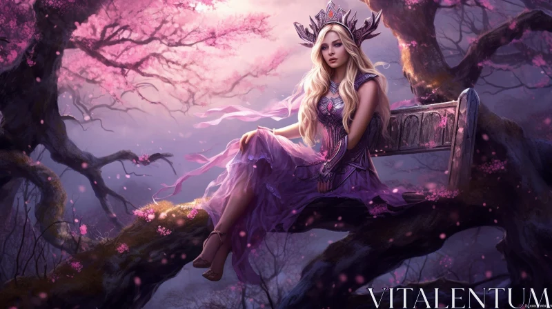 Enchanting Fantasy Portrait of a Woman in Purple Dress AI Image