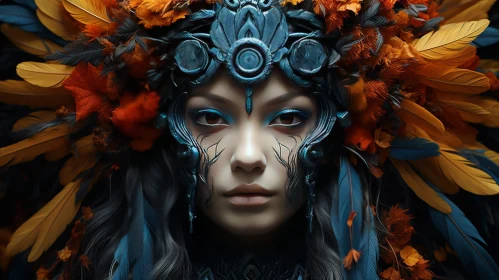 Enigmatic Woman Portrait with Feathered Headdress