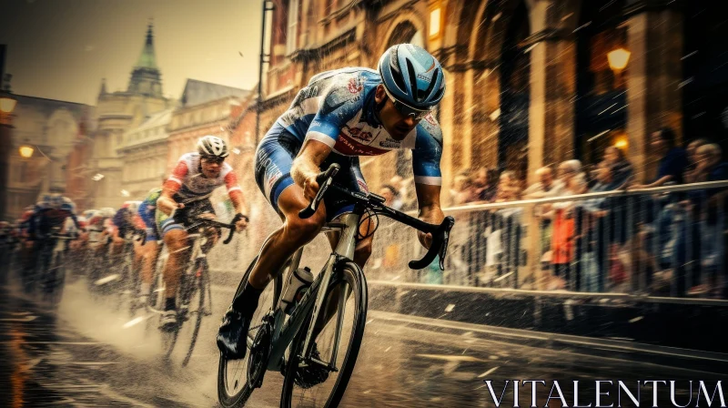 Exciting Cycling Race in Wet Conditions AI Image