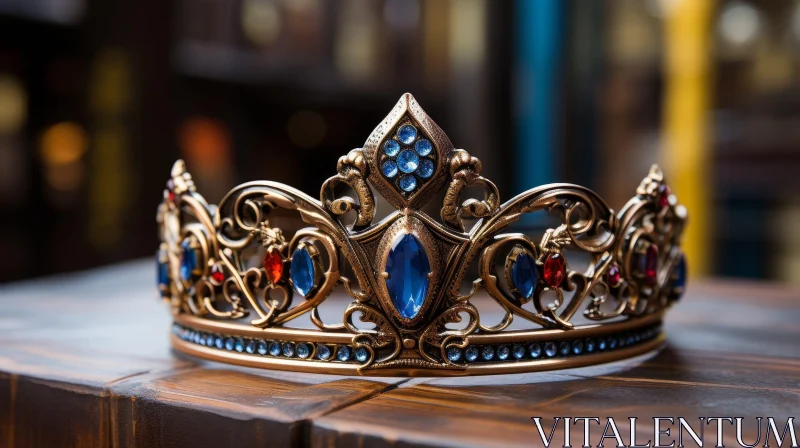 Exquisite Golden Crown with Blue and Red Gems AI Image