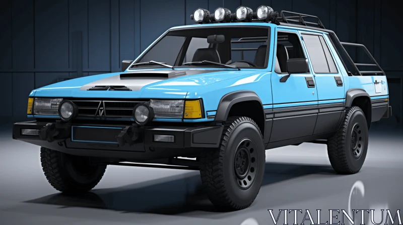 Hyper-Realistic Blue Pickup Truck | Futuristic 3D Rendering AI Image