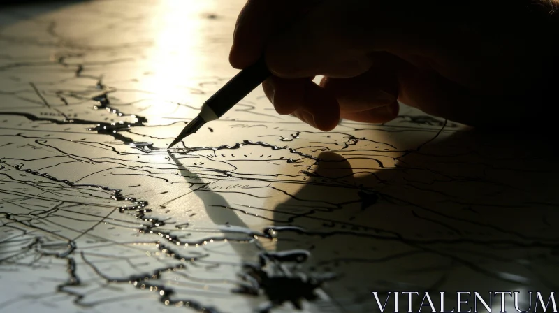 Intriguing Hand Sketching on Map | Artistic Composition AI Image