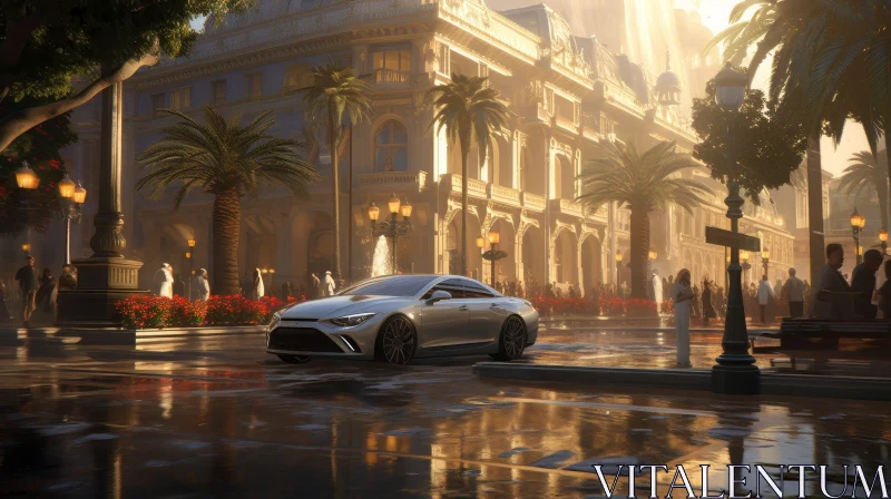 Luxury Car City Street Scene AI Image