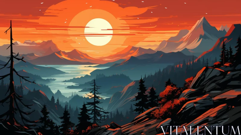 Majestic Mountain Range Sunset Landscape AI Image