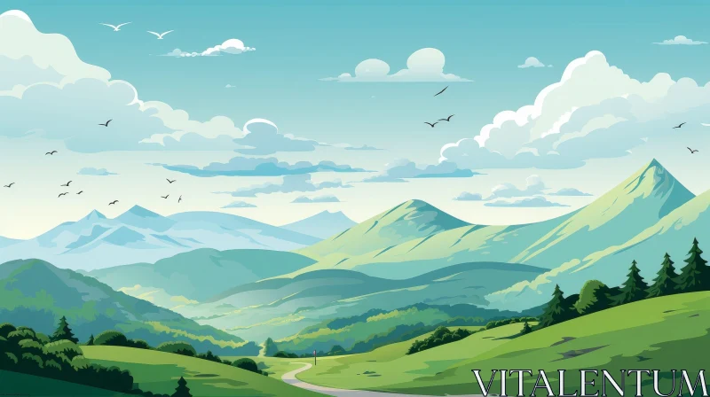Mountain Landscape Vector Illustration - Serene Nature Scene AI Image