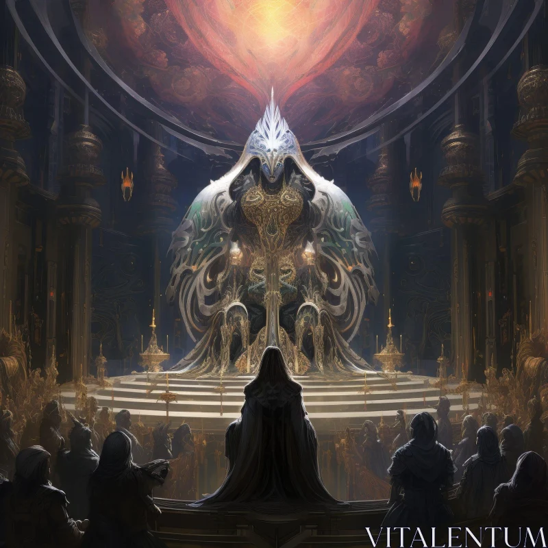Mysterious Fantasy Scene in Ornate Marble Hall AI Image